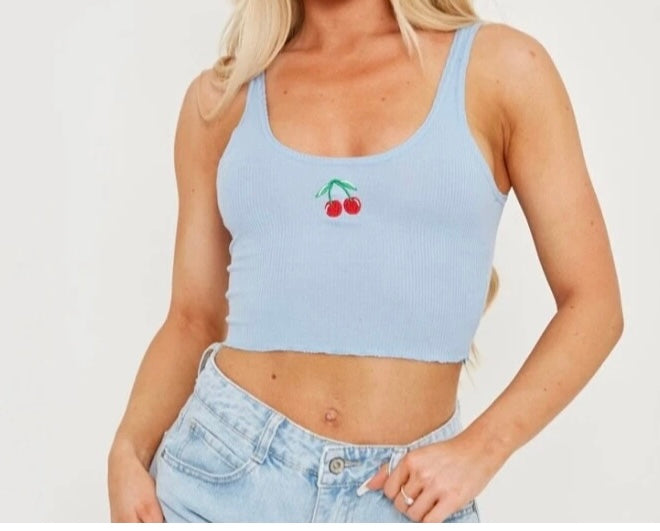 womans embroided rib cherry crop vest/croptop/summer