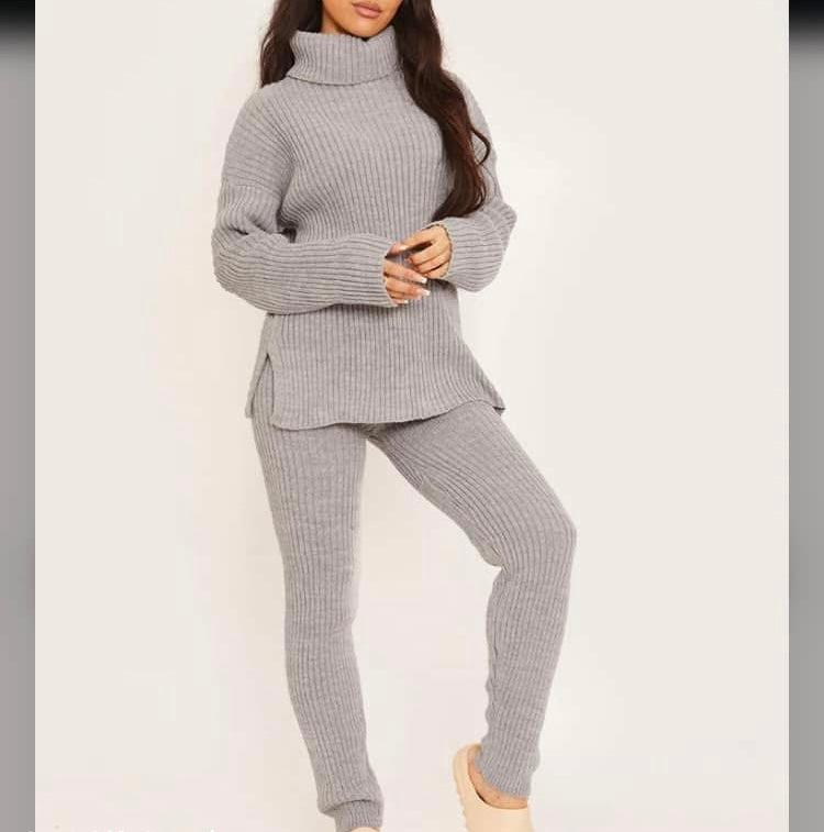 WINTER SALE!! “One Size”Roll Neck Knitted top&Trouser Co-Ord Set - Pink /Gray- Winter Clothes/ 2 piece sets