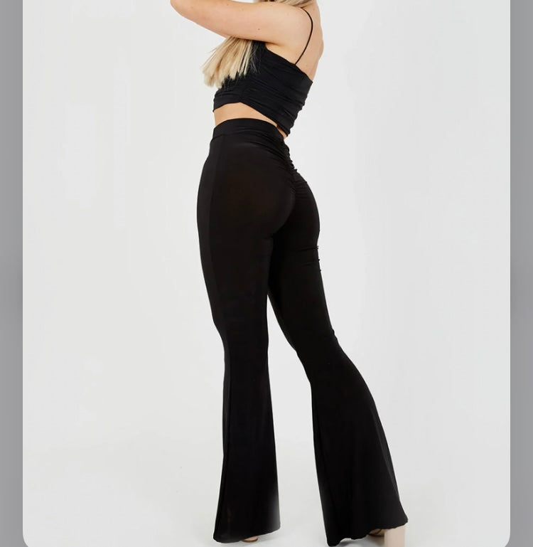 Scrunch Back Flared Slinky Trousers