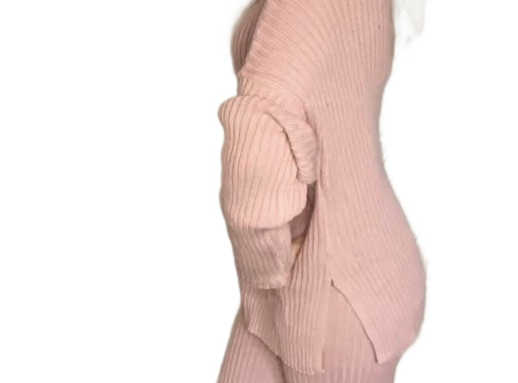 WINTER SALE!! “One Size”Roll Neck Knitted top&Trouser Co-Ord Set - Pink /Gray- Winter Clothes/ 2 piece sets